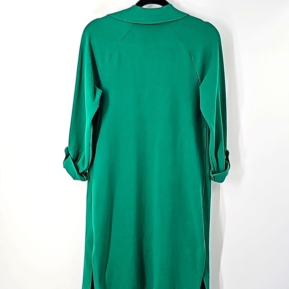 Ann Taylor Green Knee Length Duster Sweater w Rolled Sleeves+Side Slits - Picture 10 of 17